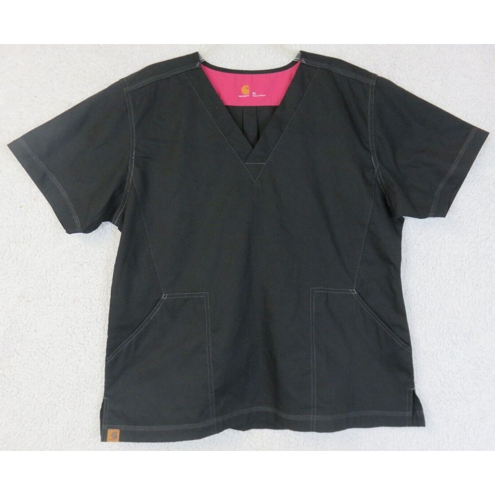 Carhartt Womens Size XL Black‎ Scrub Top Shirt V Neck C17008 Cotton Ripstop